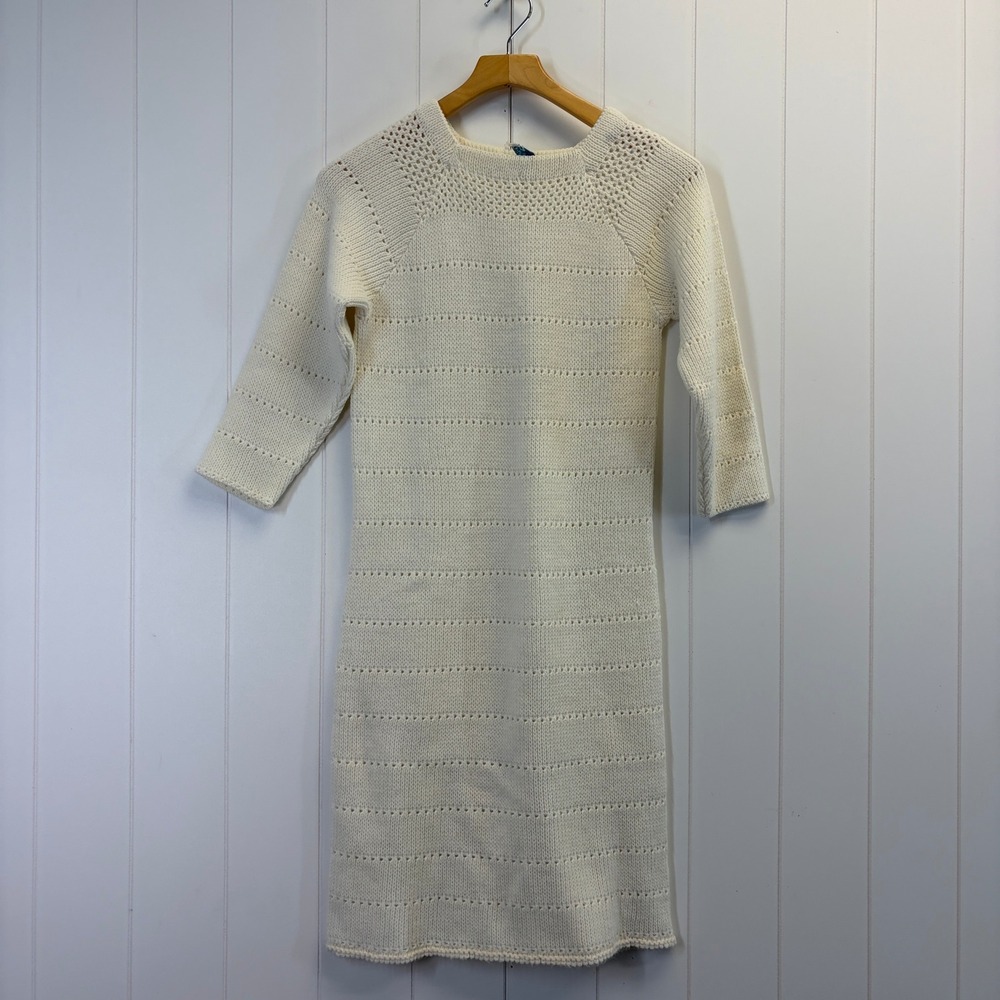 Vintage Carol Brent 60s Pointelle Knit Sweater Dress Womens Size S Twee Preppy